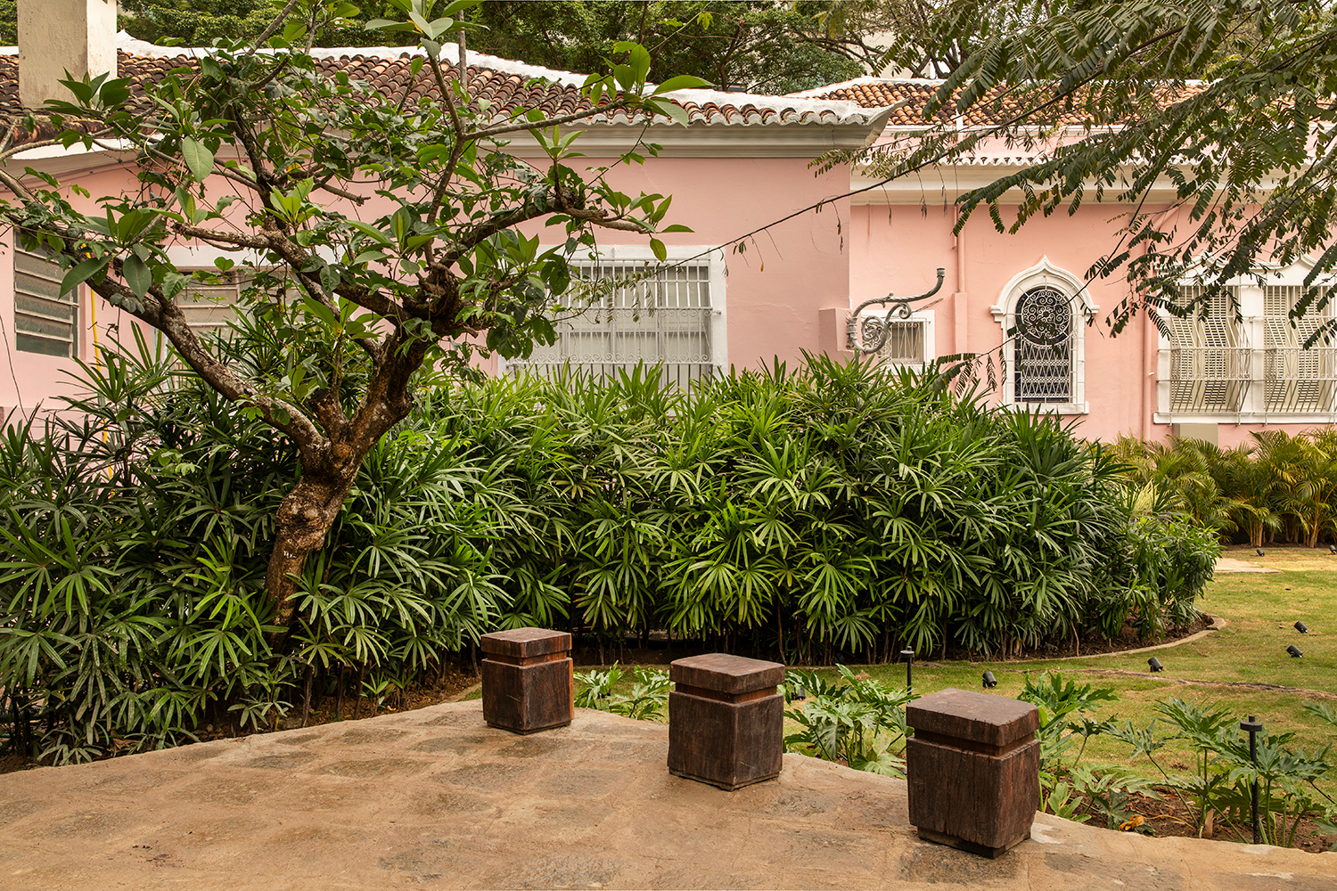 Jardim de Entrada - Casa Forte Arquitetura Paisagística. Para conectar a arquitetura paisagística aos demais elementos da casa e amenizar os efeitos da urbanização exagerada, a opção foi explorar a vegetação em diferentes alturas. O projeto cria jardins verticais, um jardim de chuva e inclui uma colmeia de abelhas - sem ferrão.